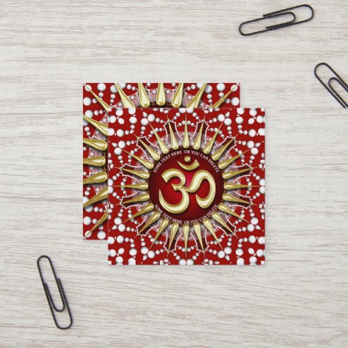 Gold OM Holistic Red White Mandala Square Square Business Card