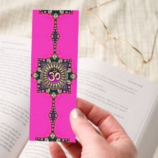 Gold OM on Hot Pink with Plum & Green Geometry Bookmarks