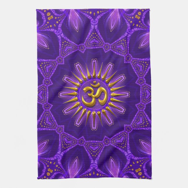 Gold OM Purple Goa Flame Home Decor Kitchen Towel (Vertical)