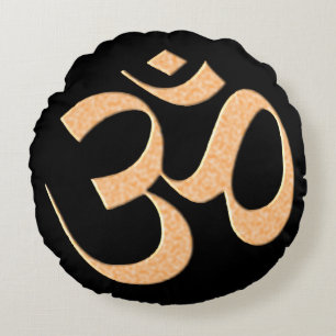 Gold Om  Round Pillow