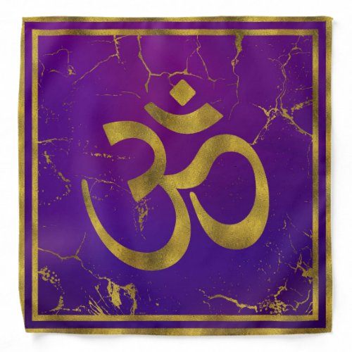Gold OM symbol _ Aum Omkara  on PurpleIndigo Bandana