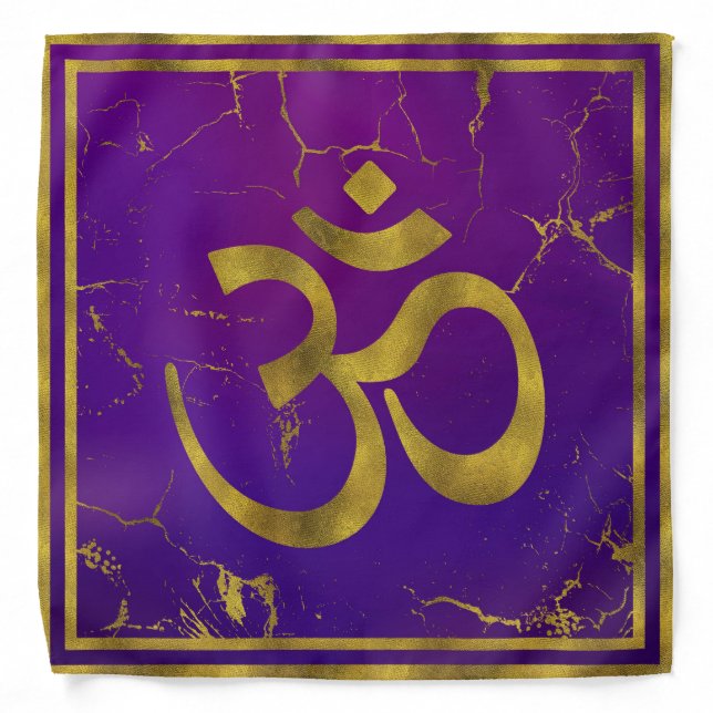Gold OM symbol - Aum, Omkara  on Purple/Indigo Bandana (Front)