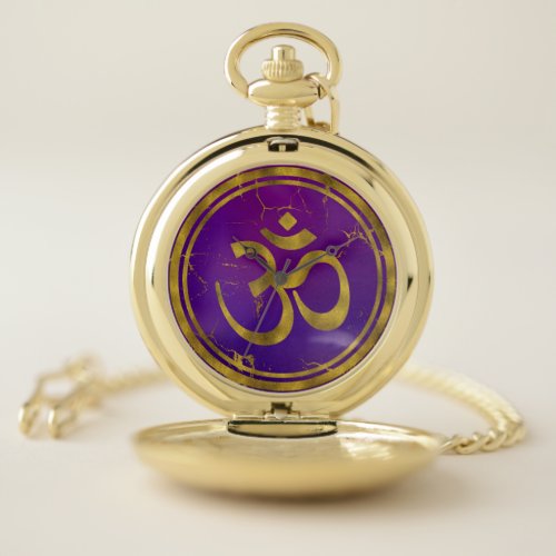 Gold OM symbol _ Aum Omkara  on PurpleIndigo Pocket Watch
