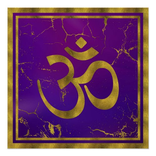 Gold OM symbol _ Aum Omkara  on PurpleIndigo Poster