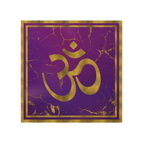 Gold OM symbol _ Aum Omkara  on PurpleIndigo Wood Wall Decor