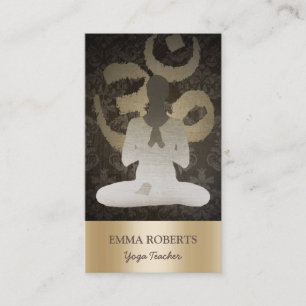 Gold Om Symbol Vintage Damask Yoga & Mediation Business Card