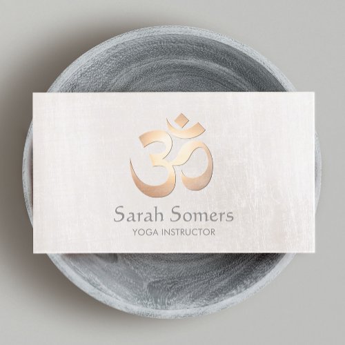 Om Symbol Yoga and Meditation Elegant Off White Business Card