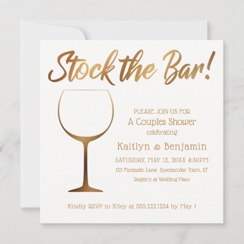 Gold Ombre and White Couples Stock the Bar Shower Invitation