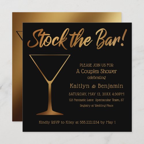 Gold Ombre  Black Couples Stock the Bar Shower Invitation