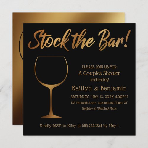 Gold Ombre  Black Stock the Bar Couples Shower Invitation