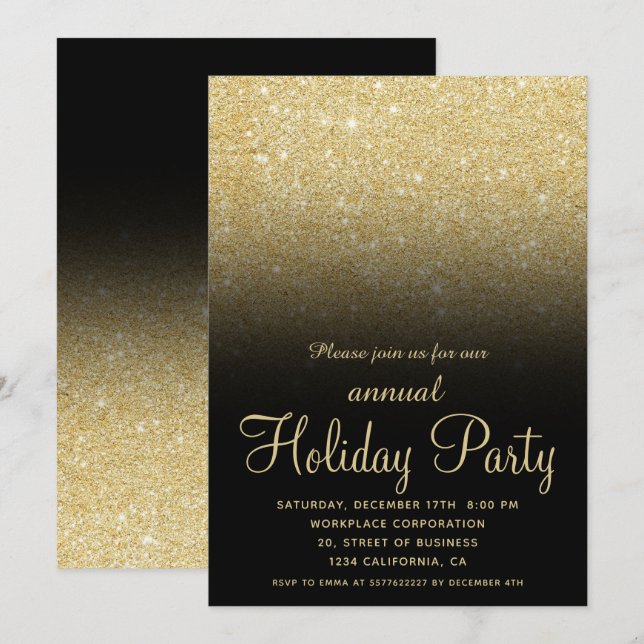 Gold ombre glitter Christmas business corporate Invitation (Front/Back)