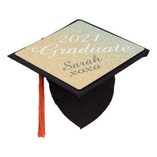 Gold Ombre Glitter Custom Graduation Cap Topper