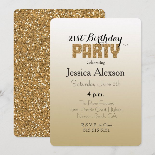 Gold Ombre Gold Glitter Invitation (Front/Back)