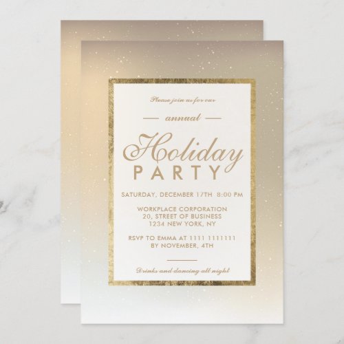 Gold ombre metal snow winter corporate holiday invitation
