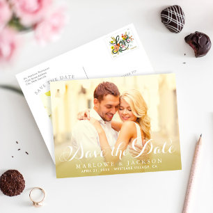 Gold Ombre Photo Save the Date Announcement Postcard