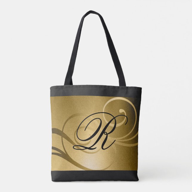 Gold Ombre Swirl Design with Monogram Tote Bag (Back)