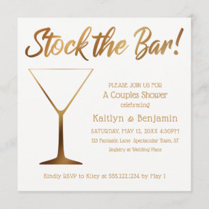 Gold Ombre & White Couples Stock the Bar Shower Invitation