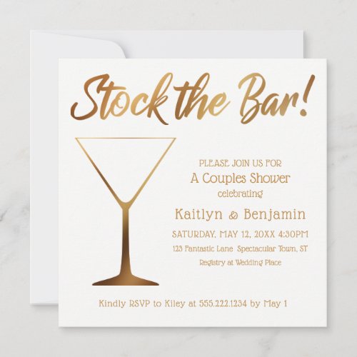 Gold Ombre  White Couples Stock the Bar Shower Invitation