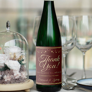 Gold on Auburn Brown Elegant Wedding Thank You Wine Label