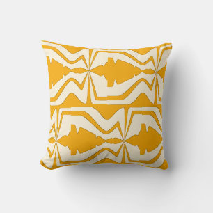 Gold on Beige Horizontal Large Abstract Sound Wave Throw Pillow