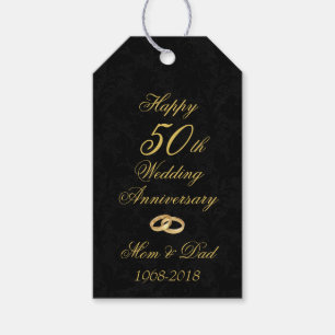 Gold on Black 50th Wedding Anniversary Gift Tags