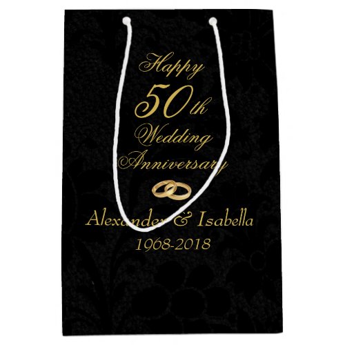 Gold on Black 50th Wedding Anniversary Medium Gift Bag