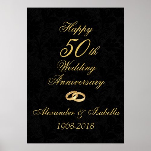 Gold on Black 50th Wedding Anniversary Poster