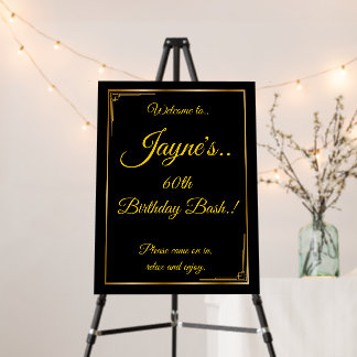 Gold on Black Art Deco Birthday Party Welcome Sign