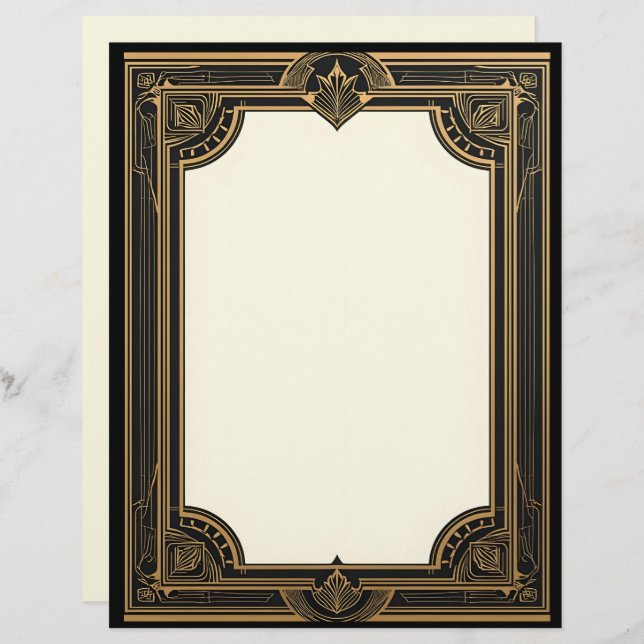 Gold on Black Art Deco Classic Letterhead (Front/Back)