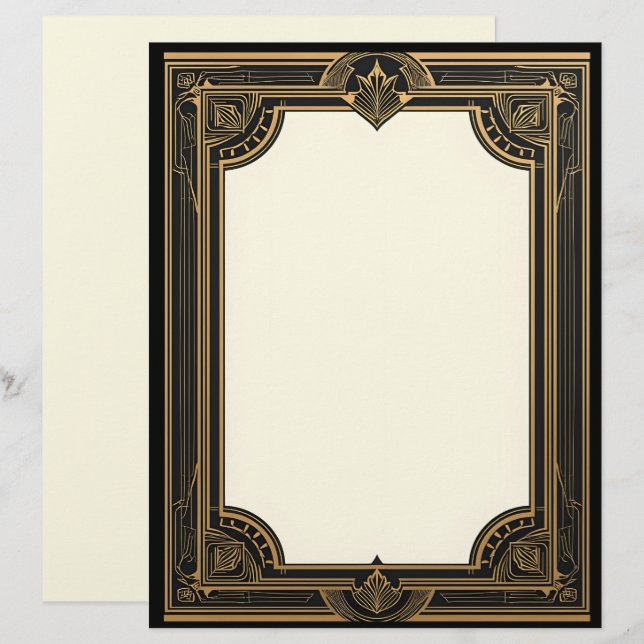Gold on Black Art Deco Classic Stationery (Front/Back)