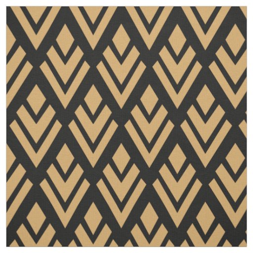 Gold on Black Art Deco Geometric Pattern Fabric