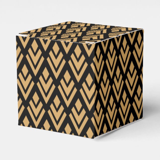 Gold on Black Art Deco Geometric Pattern Favor Boxes (Front Side)