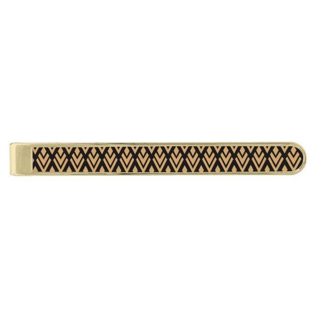 Gold on Black Art Deco Geometric Pattern Finish Tie Bar (Front)