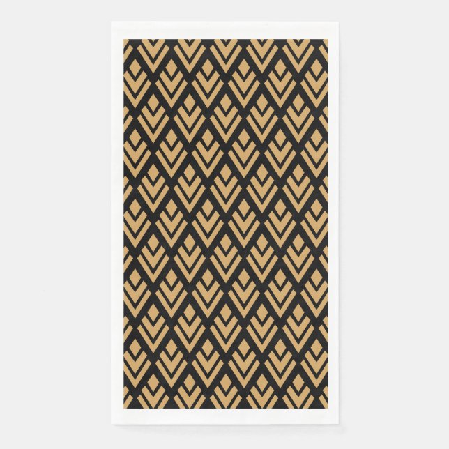 Gold on Black Art Deco Geometric Pattern Paper Guest Towels (Front)