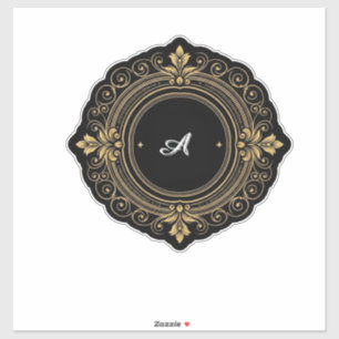 Gold On Black Circular Ornate Frame Sticker