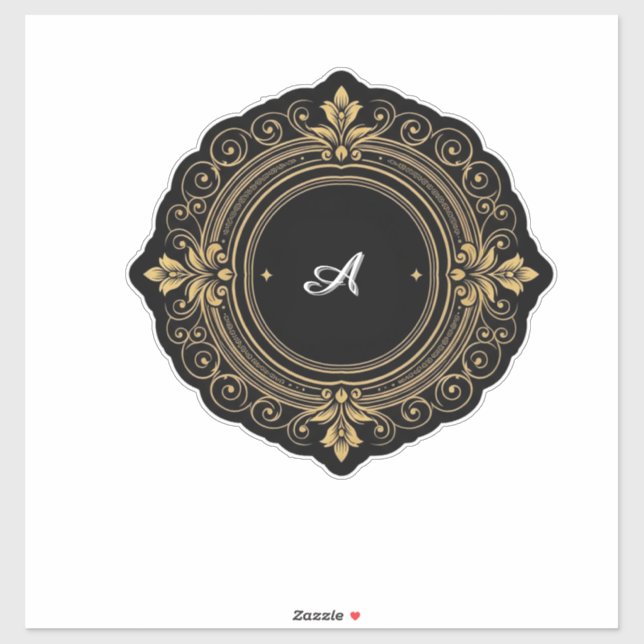 Gold On Black Circular Ornate Frame Sticker (Sheet)