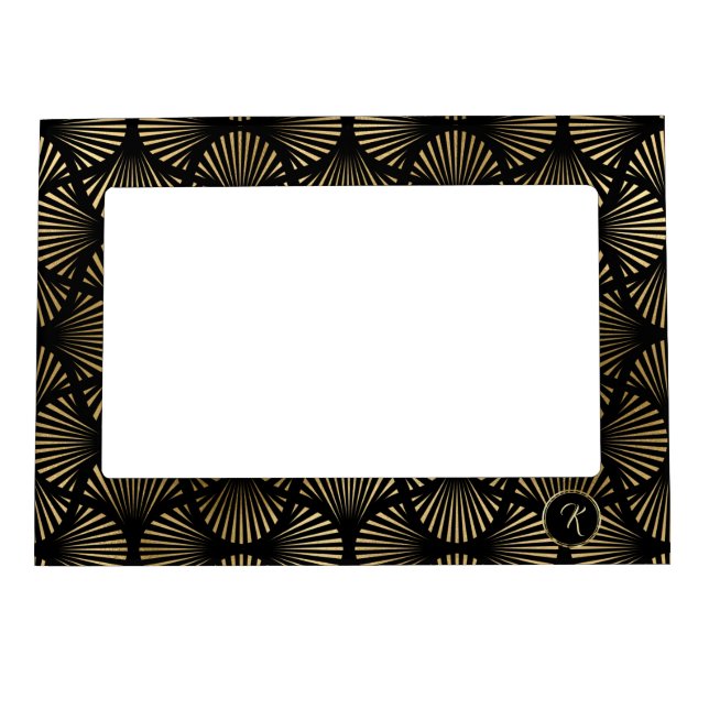 Gold On Black Classic Art Deco Monogram Magnetic Frame (Front)