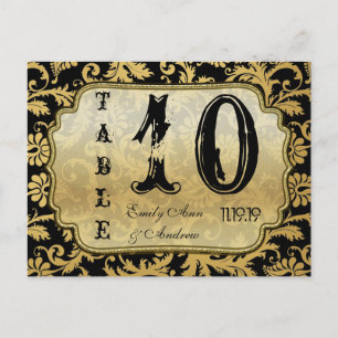 Gold on Black Damask Swirls Table Number