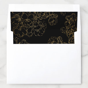 Gold on Black Delicate Botanical envelope Liner
