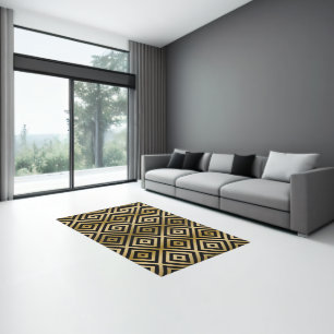 Gold on black geometric pattern rug
