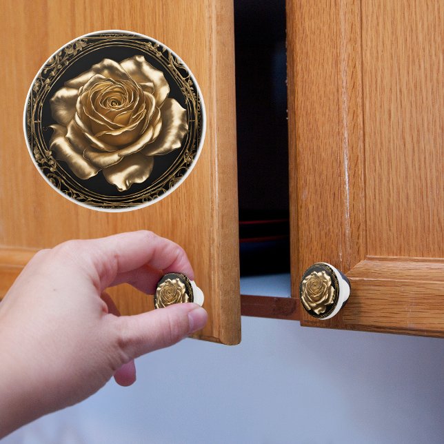 Gold on Black Giant Framed Rose Ceramic Knob (Creator Uploaded)