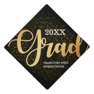 Gold on black Grad Year Golden glitter Graduation Cap Topper