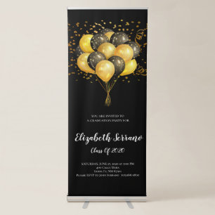 Gold On black Graduation Party Balloons & Confetti Retractable Banner