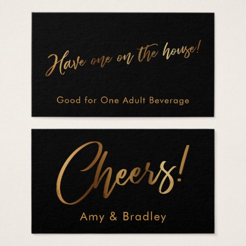 Gold on Black Handwriting Script Drink Tickets