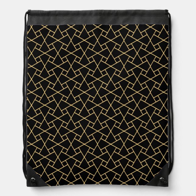 Gold on Black Islamic Custom Drawstring BackPack (Front)