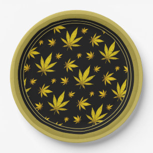 Gold on Black Legal Weed Paper Plates