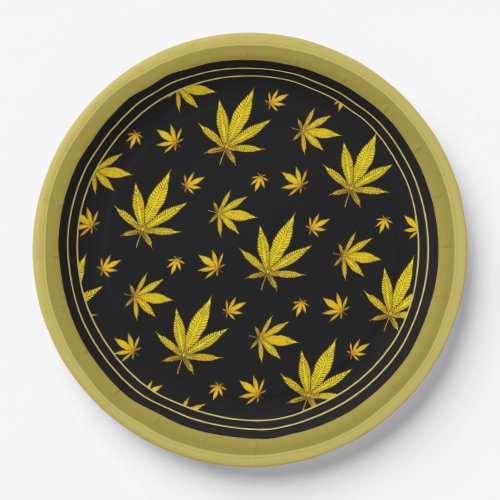 Gold on Black Legal Weed Paper Plates