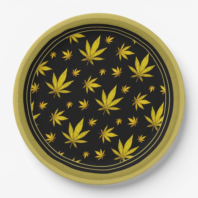Gold on Black Legal Weed Paper Plates (Front)
