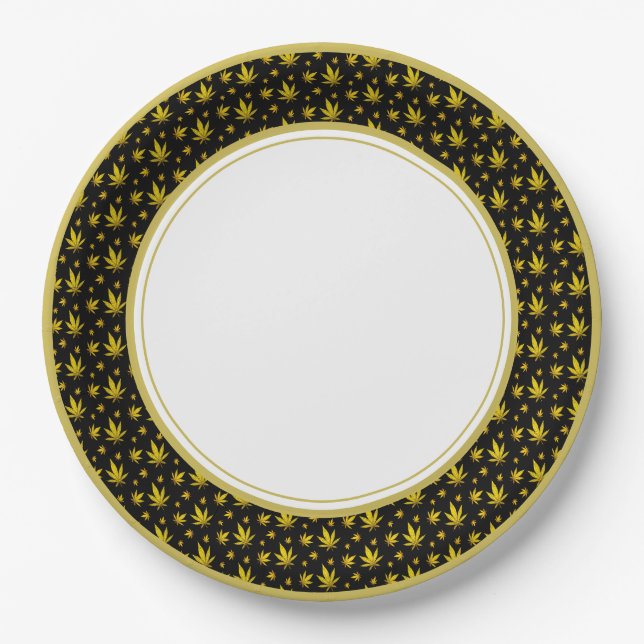 Gold on Black Legal Weed Paper Plates (Front)