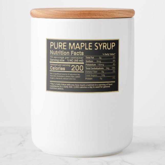 Gold on Black Maple Syrup Nutrition Facts Label (Front)